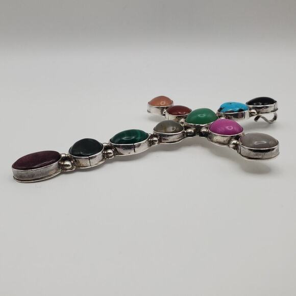 Waldeck Johnson WJ Sterling Silver Southwest Multi Gemstone Large Cross Pendant - Picture 9 of 15